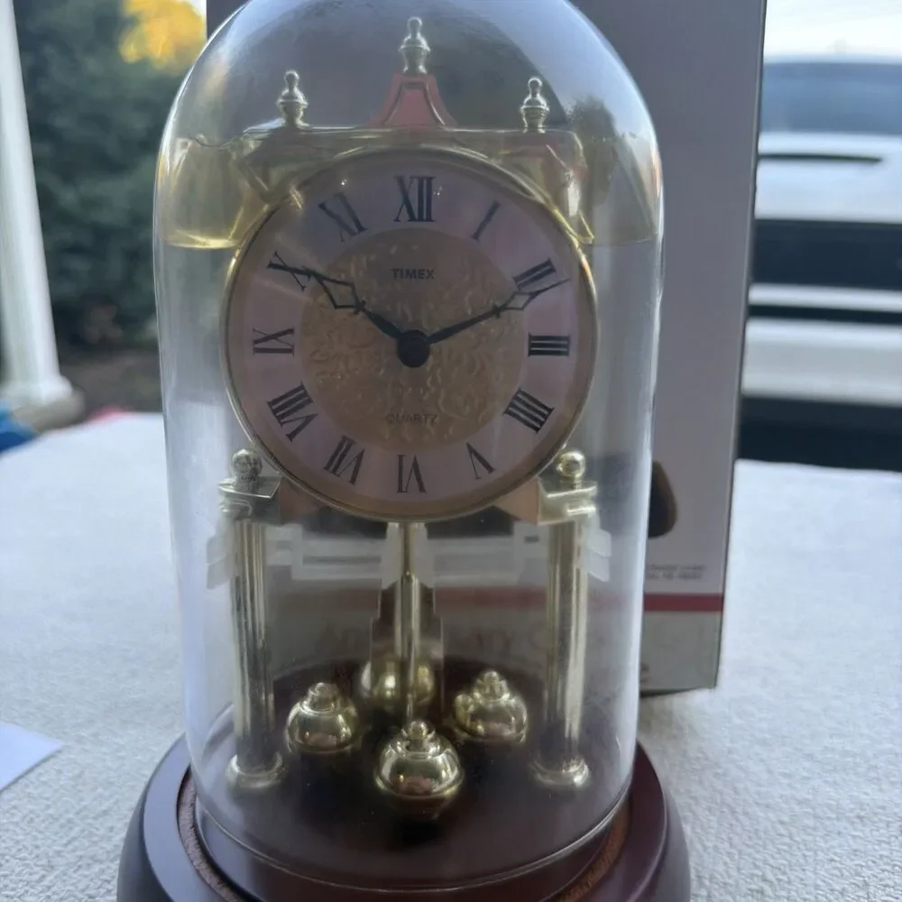 Timex Anniversary Clock Westminster Chime Glass Dome Pendulum New Open Box